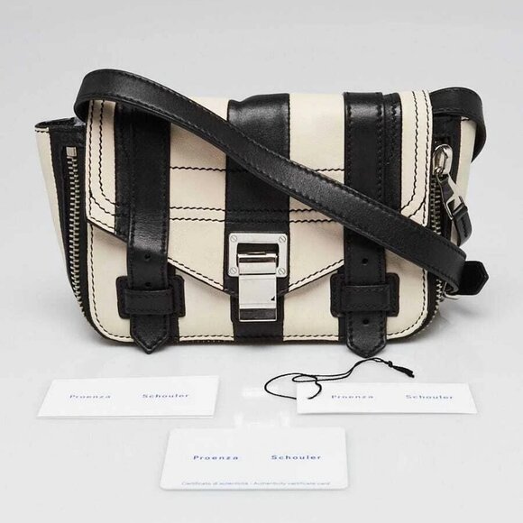 Proenza Schouler Black/White Striped Leather Mini Zip Around PS1 Crossbody Bag - Picture 11 of 11